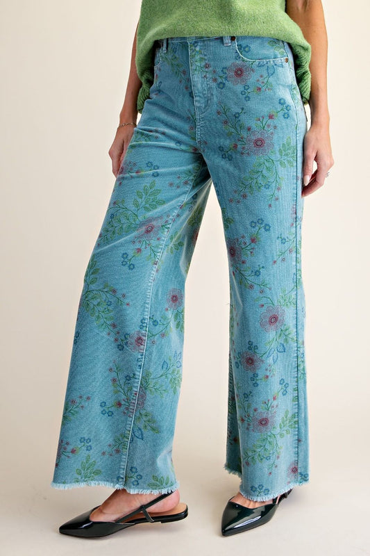 Teal Floral Corduroys
