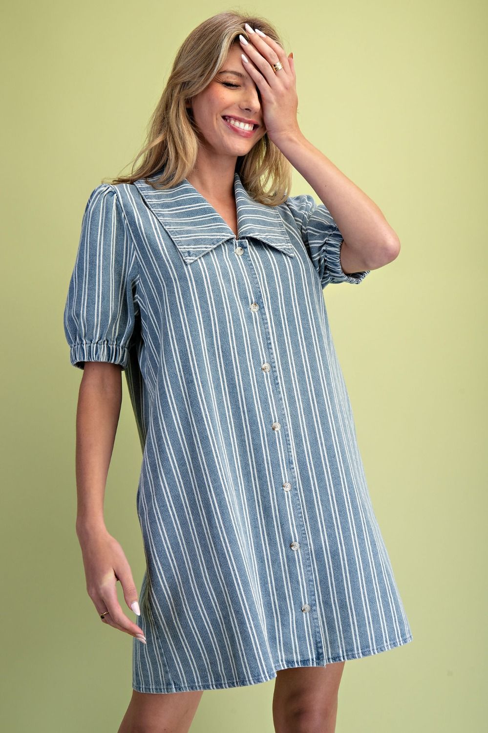 Washed Denim Striped Dress
