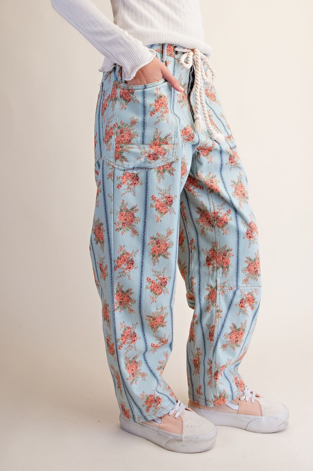 Dusty Blue Floral Stripe Pants