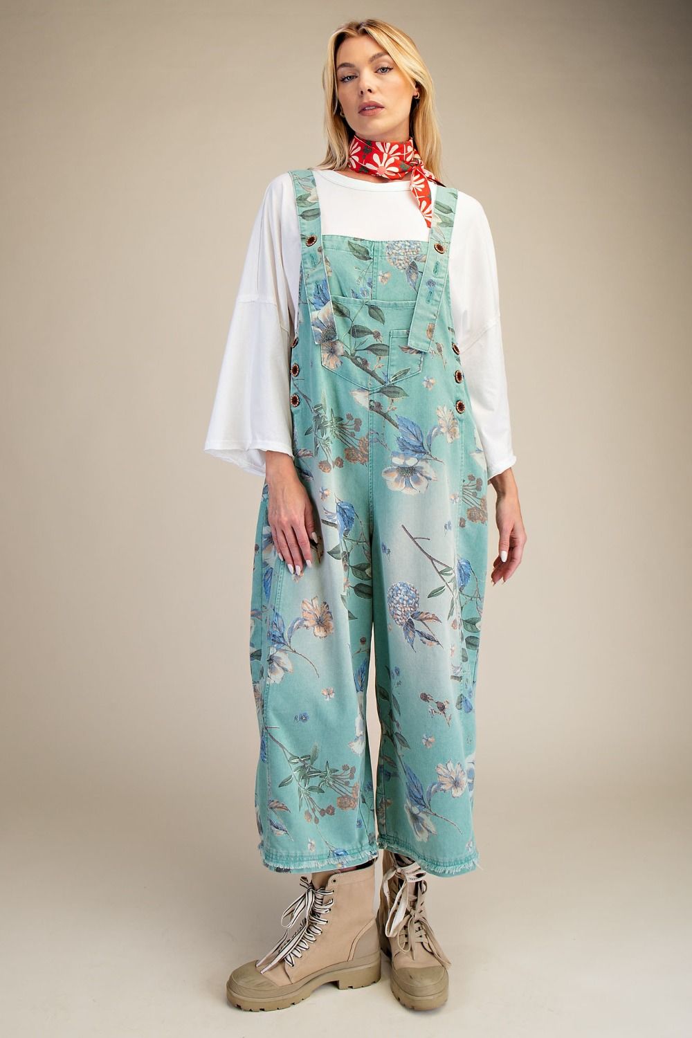 Mint Blue Flower Overalls