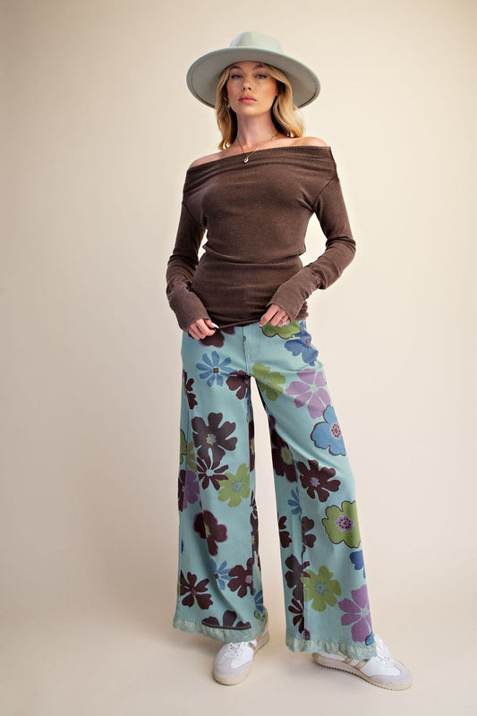 Mint Blue Flower Pants