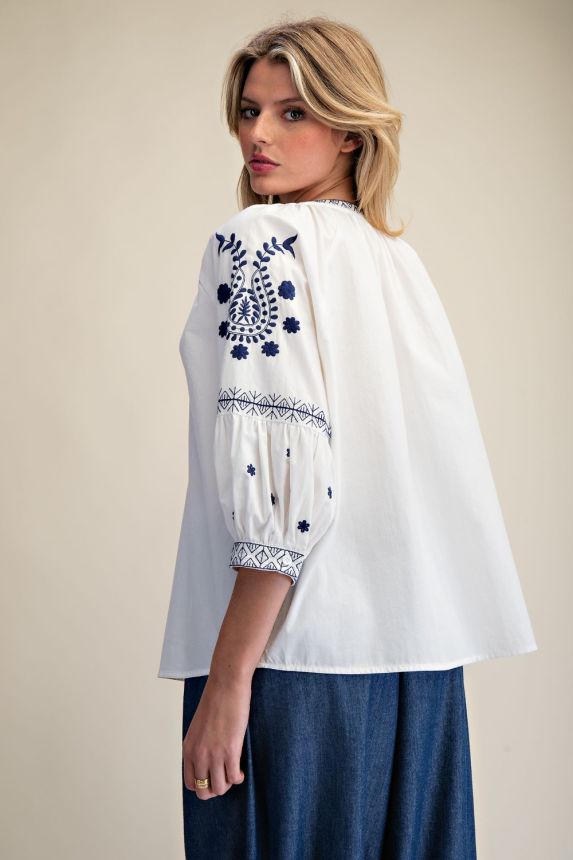 Embroidery White Peasant Blouse