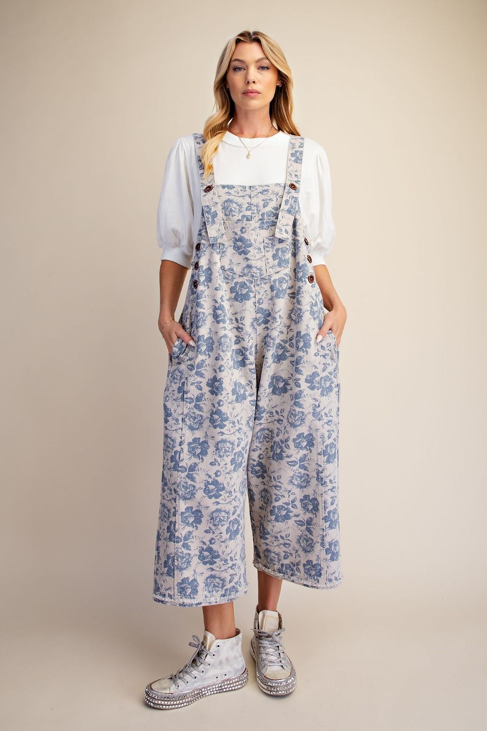 Blue Flower Denim Overall