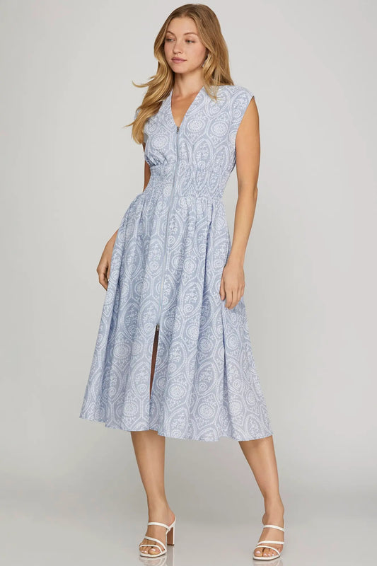 Smocked Waist Zip Dress