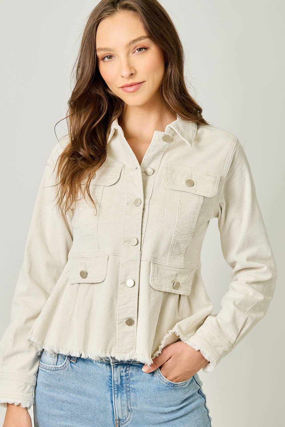 Mystree - 61134 Washed Denim Peplum Jacket
