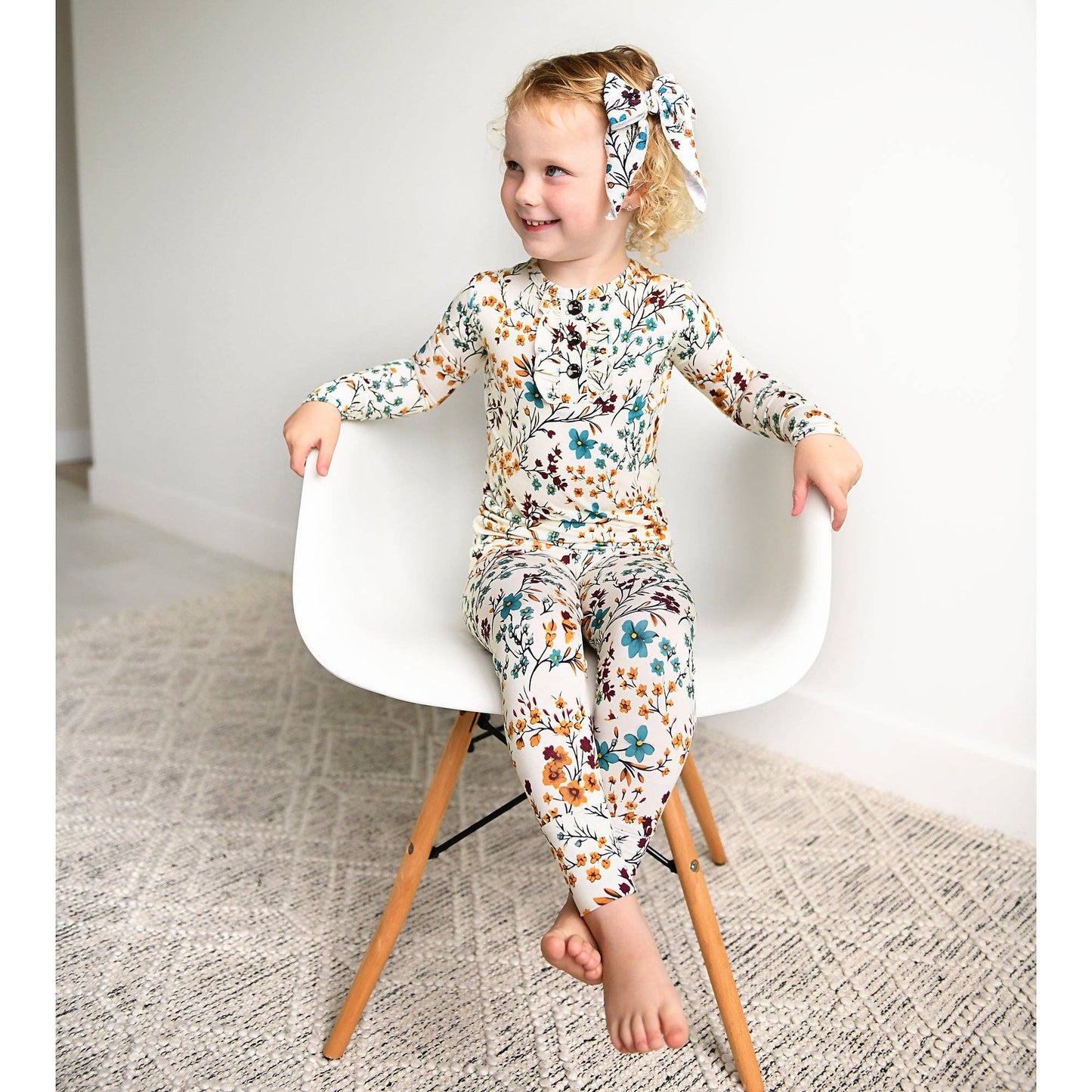 Gigi and Max - Maren Floral RUFFLE TWO PIECE Bamboo Kids Lounge Set