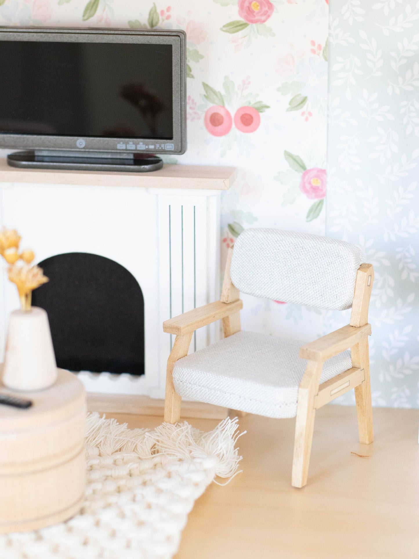 Macy Mae Dollhouse Designs - Dollhouse Open Frame Lounge Chair | Natural Wood + Gray