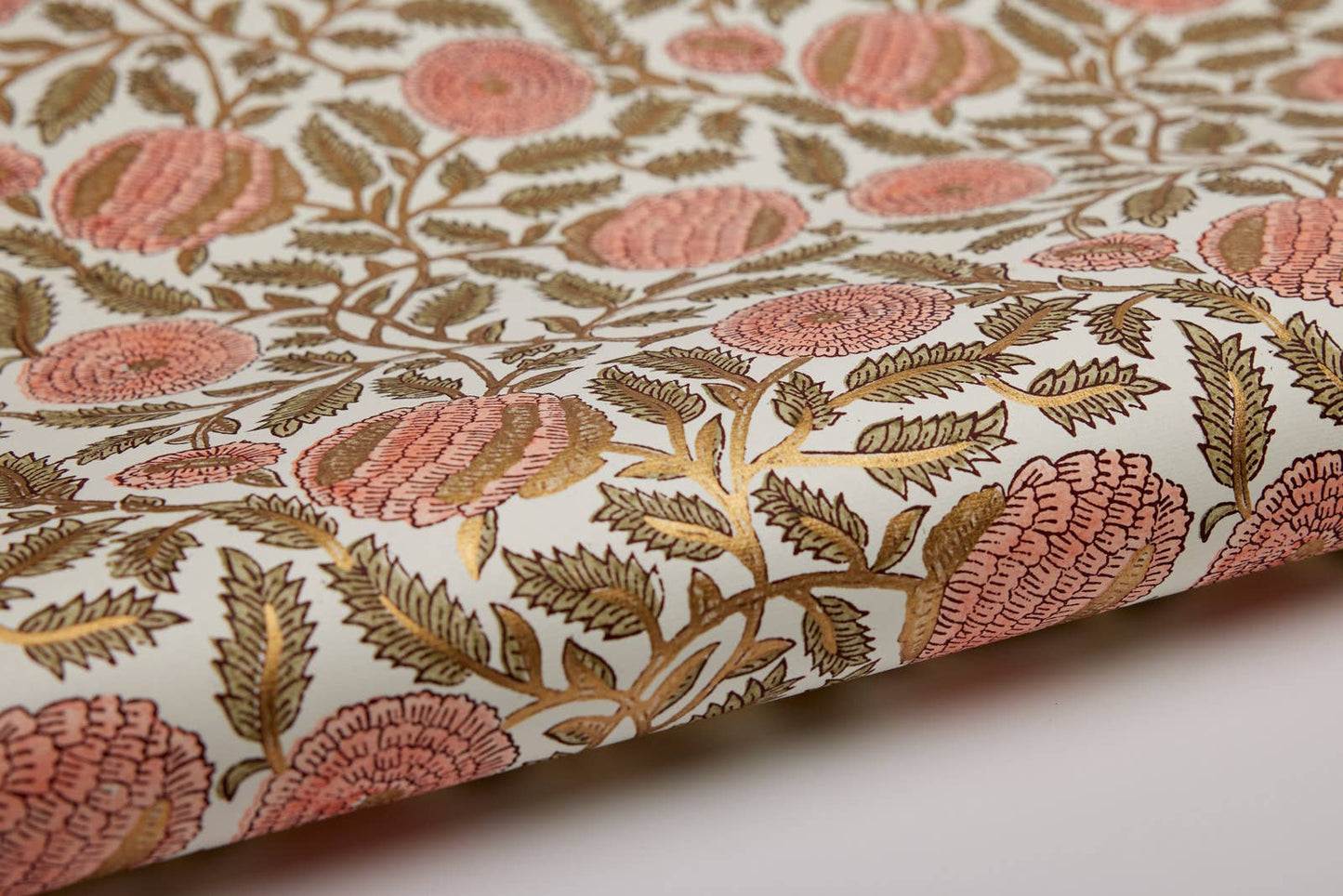 Paper Mirchi - Block Printed Wrapping Paper Sheets - Marigold Glitz Coral
