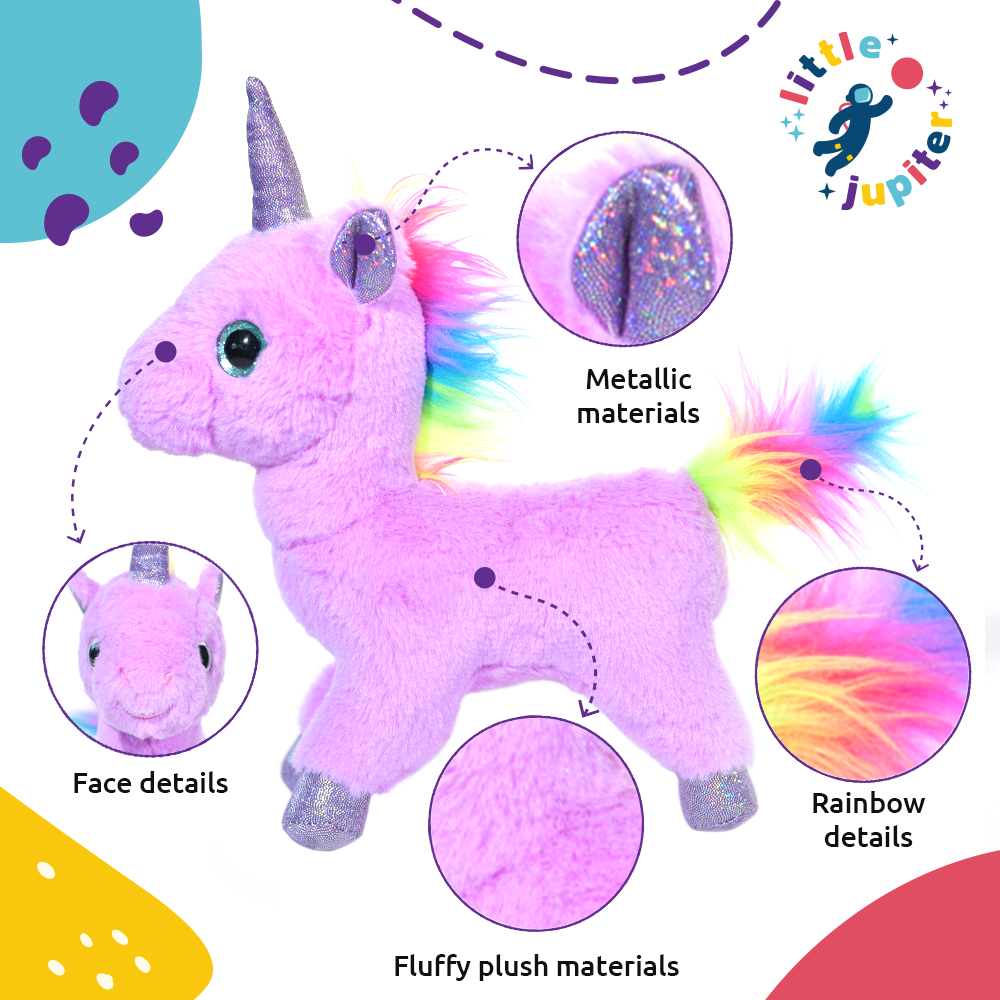 Plush Pet Purse Set with Birth Certificate - Purple Unicorn with Grey Bag