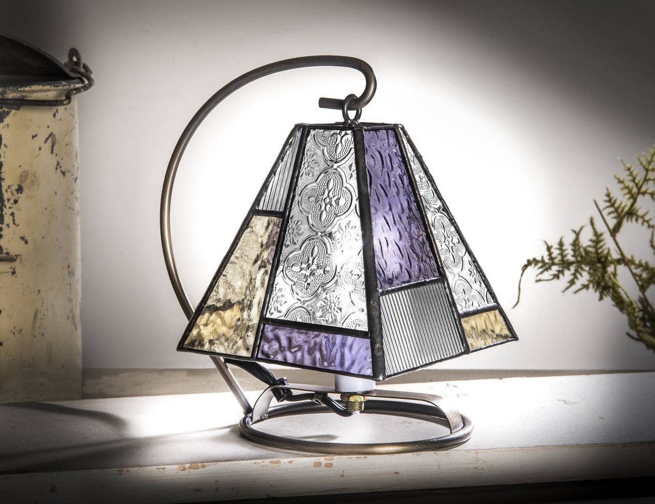 J Devlin Glass Art & Bert Anderson Collection - Lam 710-2 Purple,  Pale Green and Clear Textures Mini Lamp
