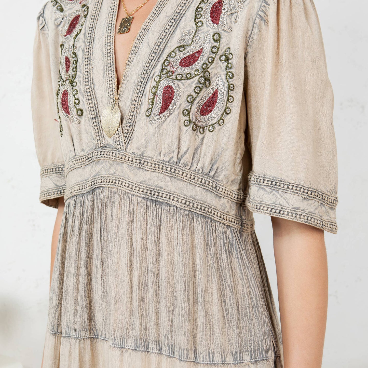 Young Threads - Boho Breeze: 5 Tiers V Neck Long Maxi Dress 