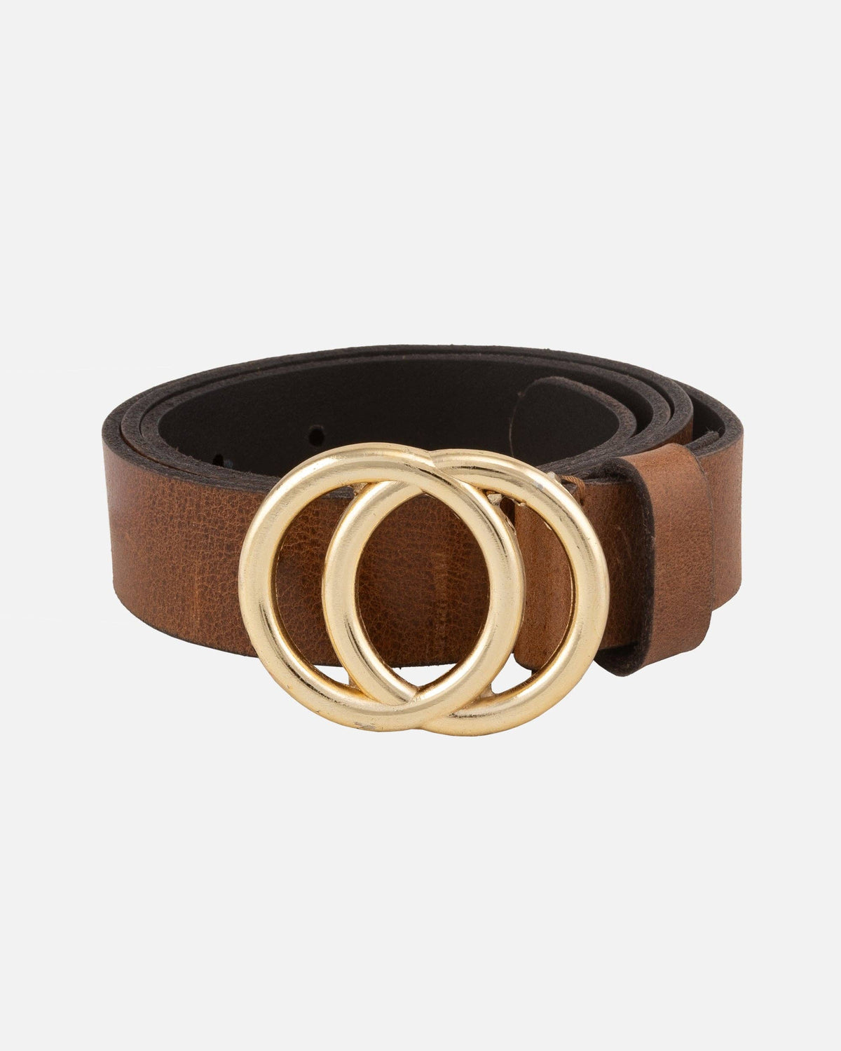 Amsterdam Heritage Leather Belts, Bags, Jackets & Apparel - Caia | Double Ring Leather Belt with Gold Buckle