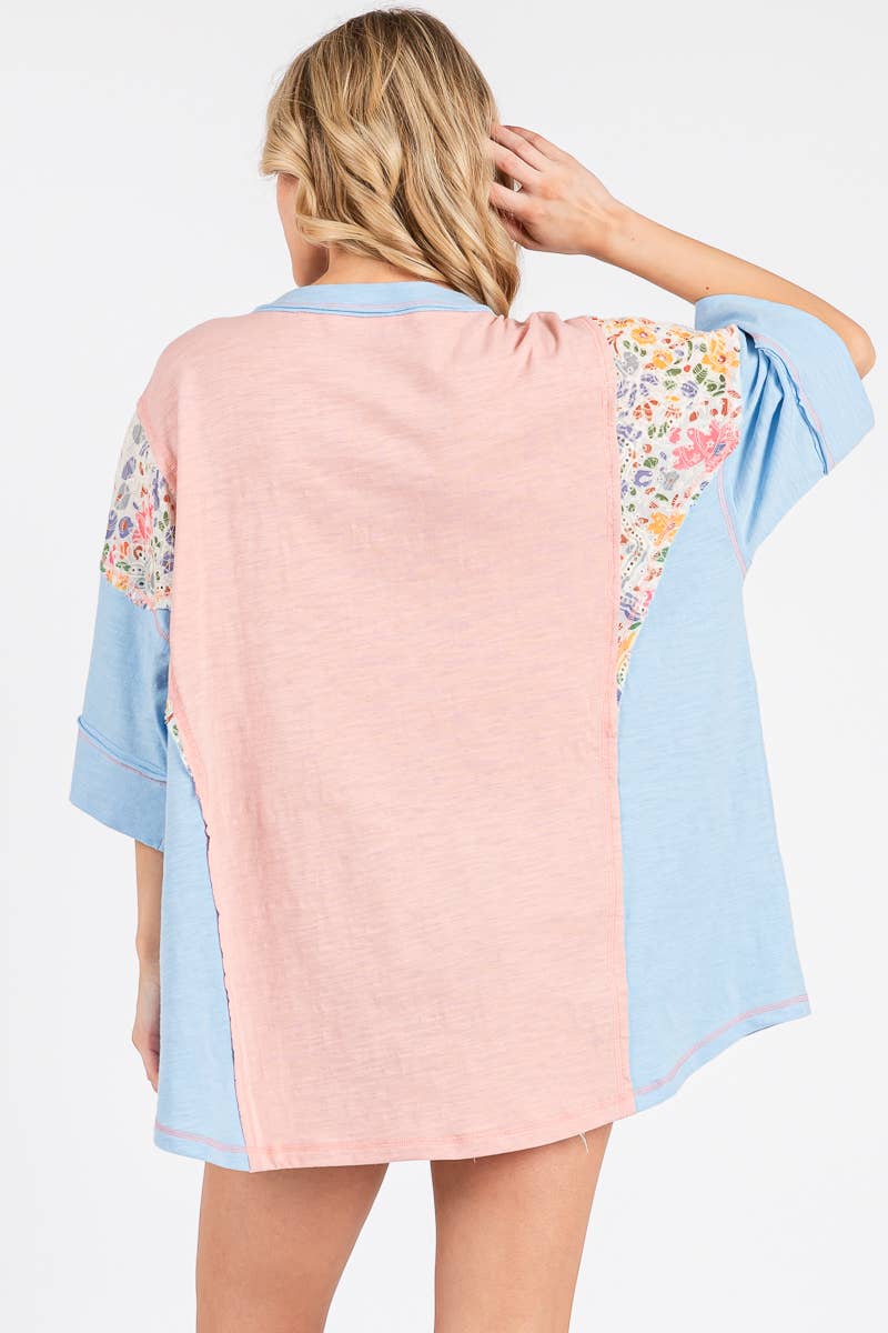 Sewn and Seen - WASHED FLORAL PATCHWORK OVERSIZED CONTRAST TEE