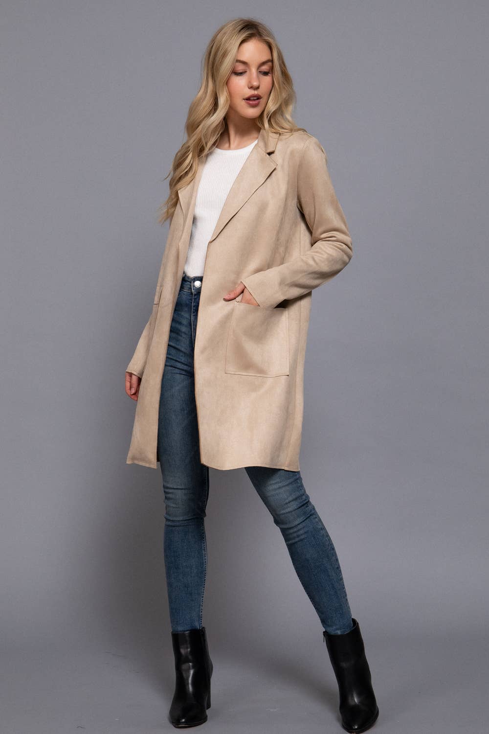 Active Basic | Active USA - Long Sleeve Open Front Faux Suede Jacket