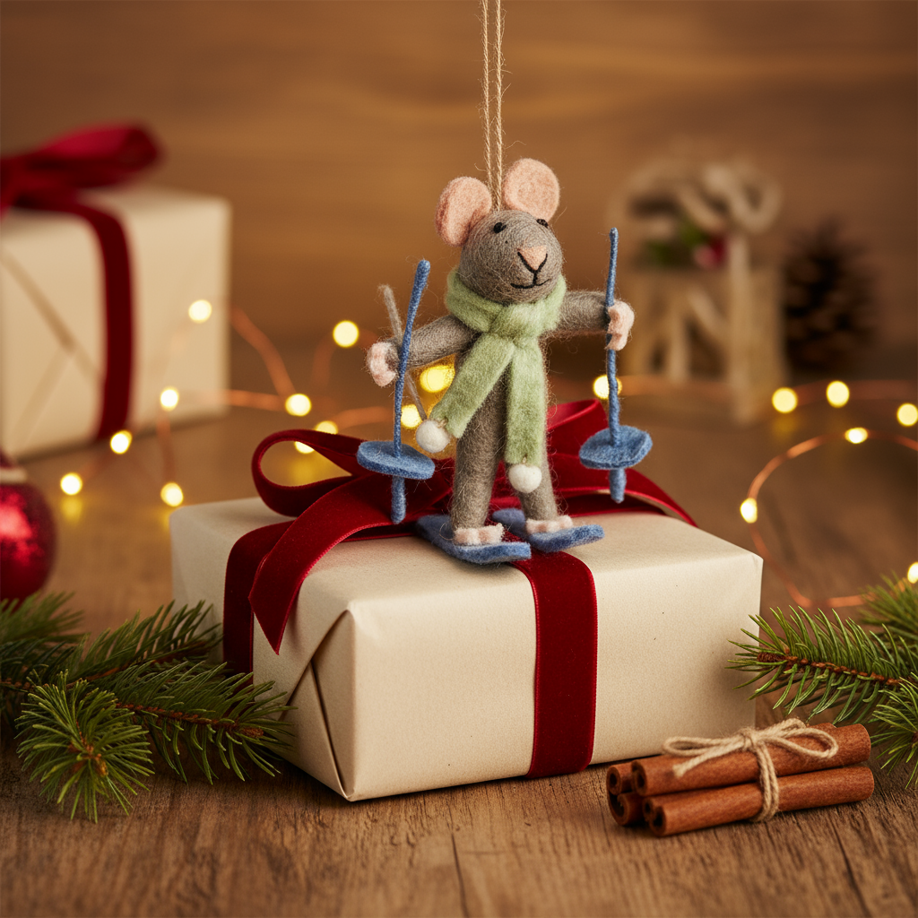 Felt So Good - Handmade Felt Sylvia the Skiing Mouse Christmas Decoration