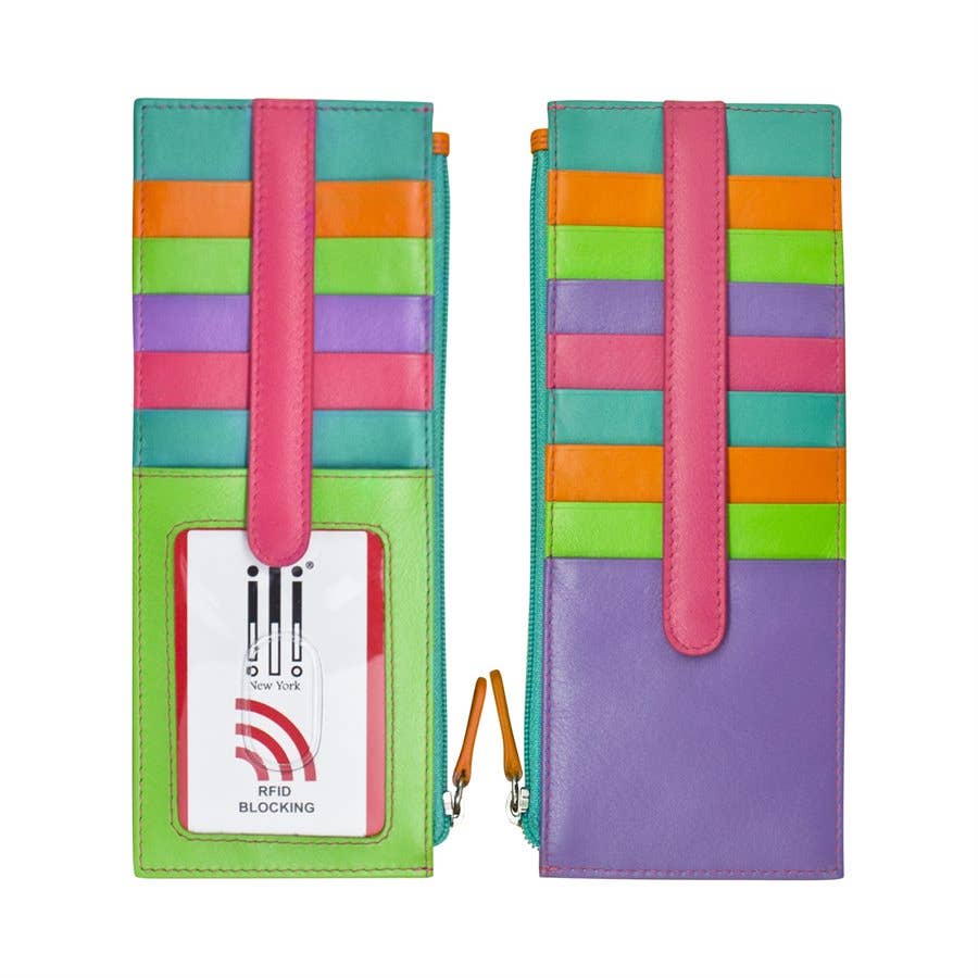 ili New York - 7800 Leather Card Holder with Zip Pocket