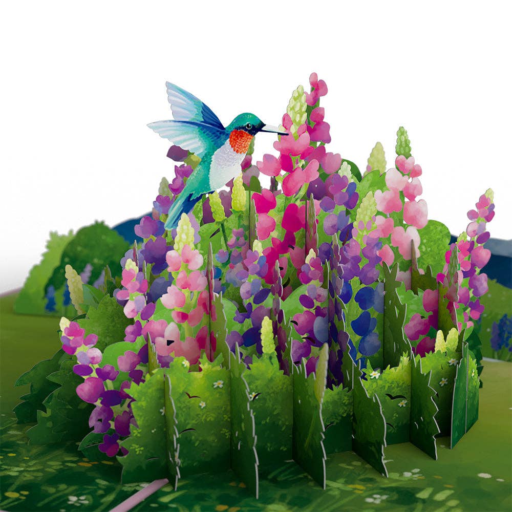 Lovepop Cards - Lupine Hummingbird Pop-Up Cards 5x7", Handmade, Love