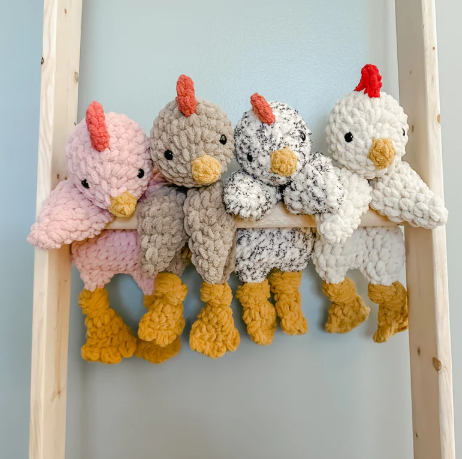 The Lumber Creek Co - Crochet Chicken Plushie Snuggler Lovey Stuffed Animal