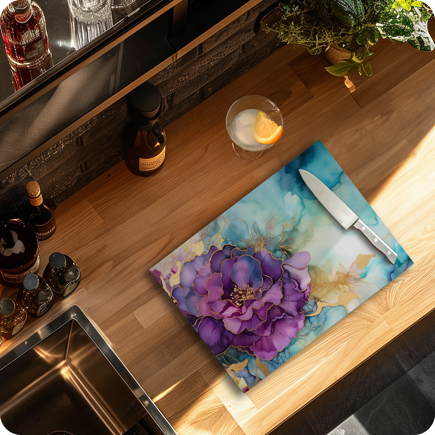 Fernville Creations - Tempered Glass Cutting Board: Alcohol Ink Charcuterie Tray