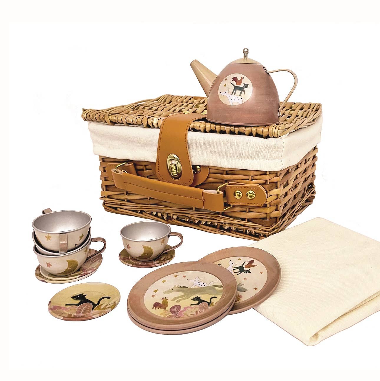 Egmont - Musicians of Bremen Tin Tea Set In a Wicker Case