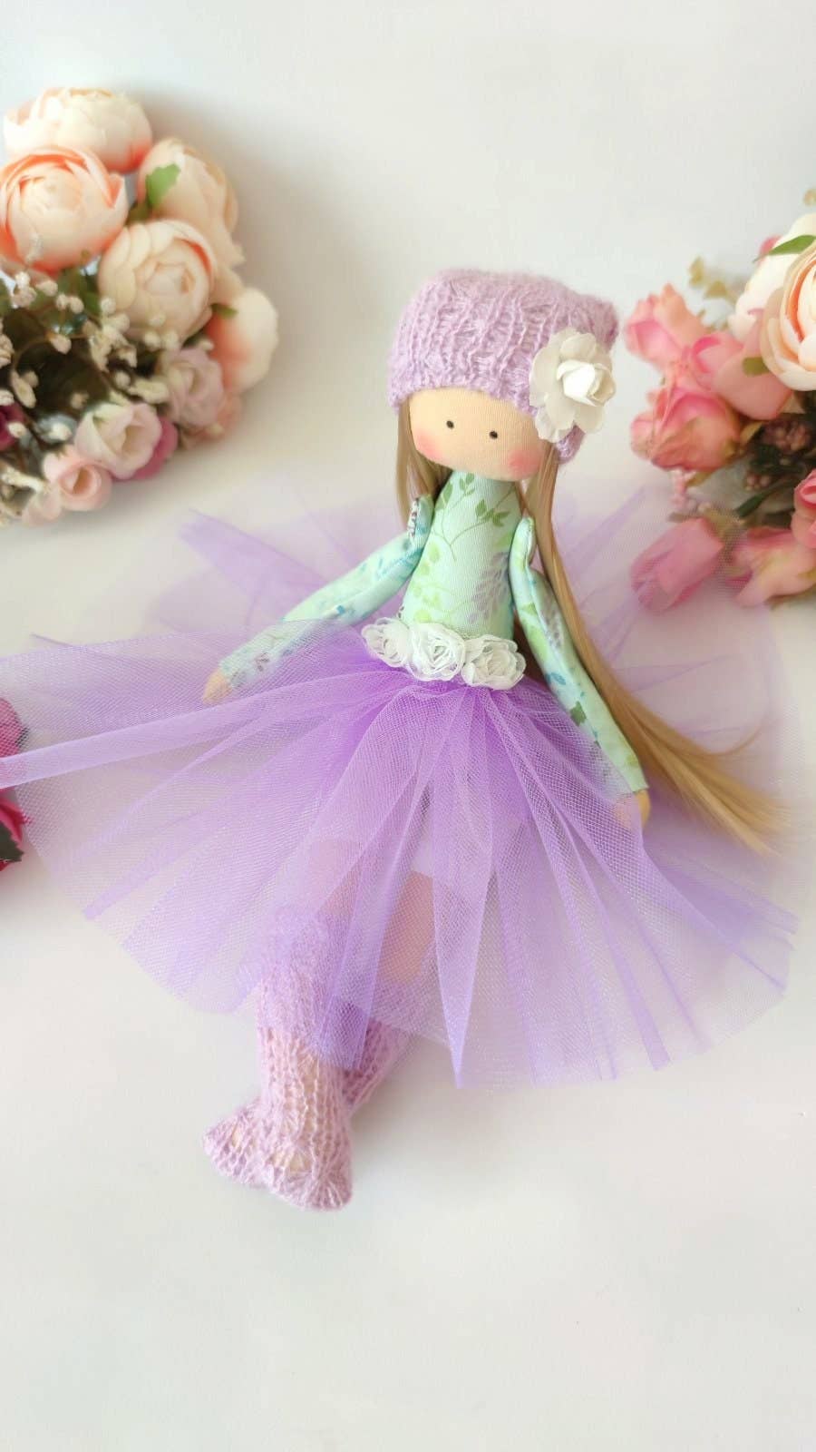 ChernikovaNataliya - Handmade Lilac Ballerina Rag Doll, Fabric