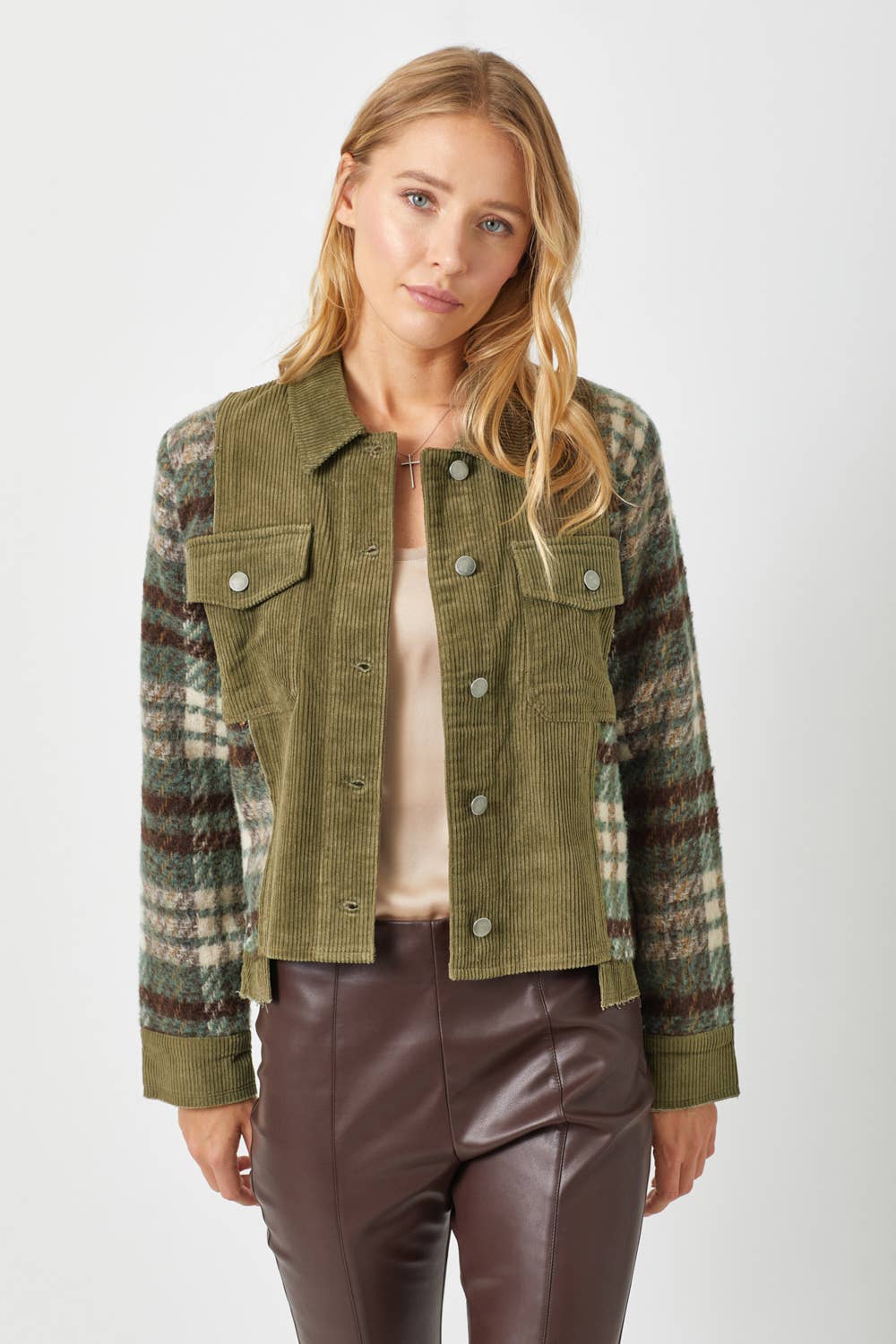 Mystree - 60213 Plaid Sleeve Corduroy Jacket