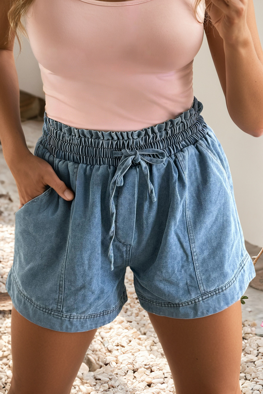 Little Daisy Closet - LDC Smocked Elastic Waist Denim Shorts