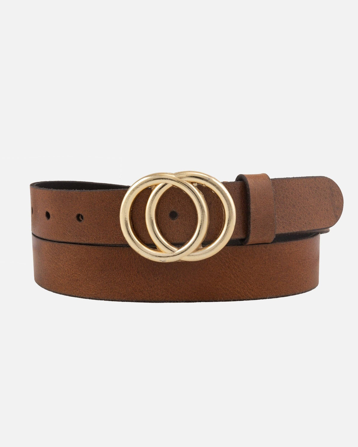 Amsterdam Heritage Leather Belts, Bags, Jackets & Apparel - Caia | Double Ring Leather Belt with Gold Buckle