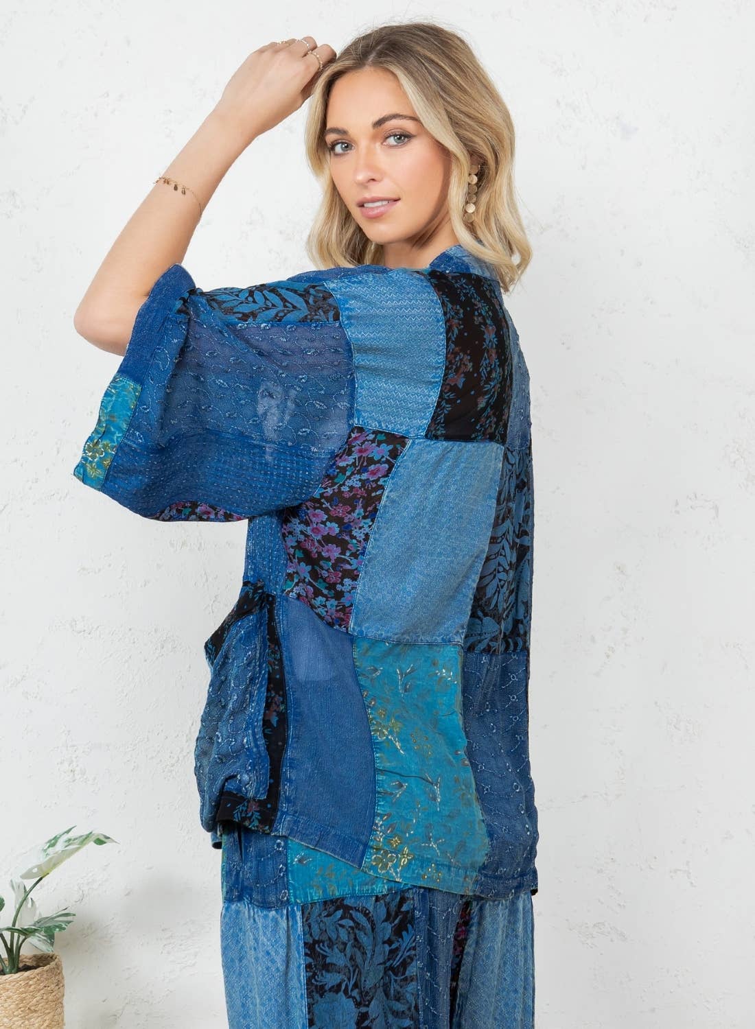 Young Threads - Kimono Top In Overdyed Mix N Match Patches - in 7 Color ways