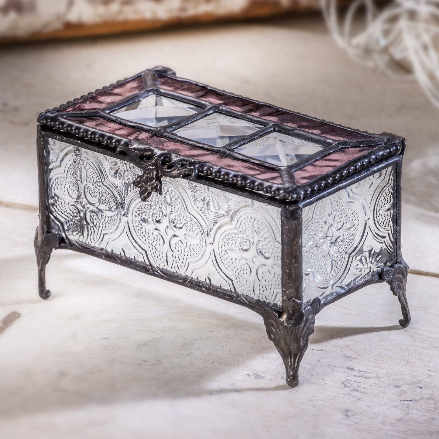 J Devlin Glass Art & Bert Anderson Collection - Glass Jewelry Box with Beveled Lid & Rose Glass – J Devlin