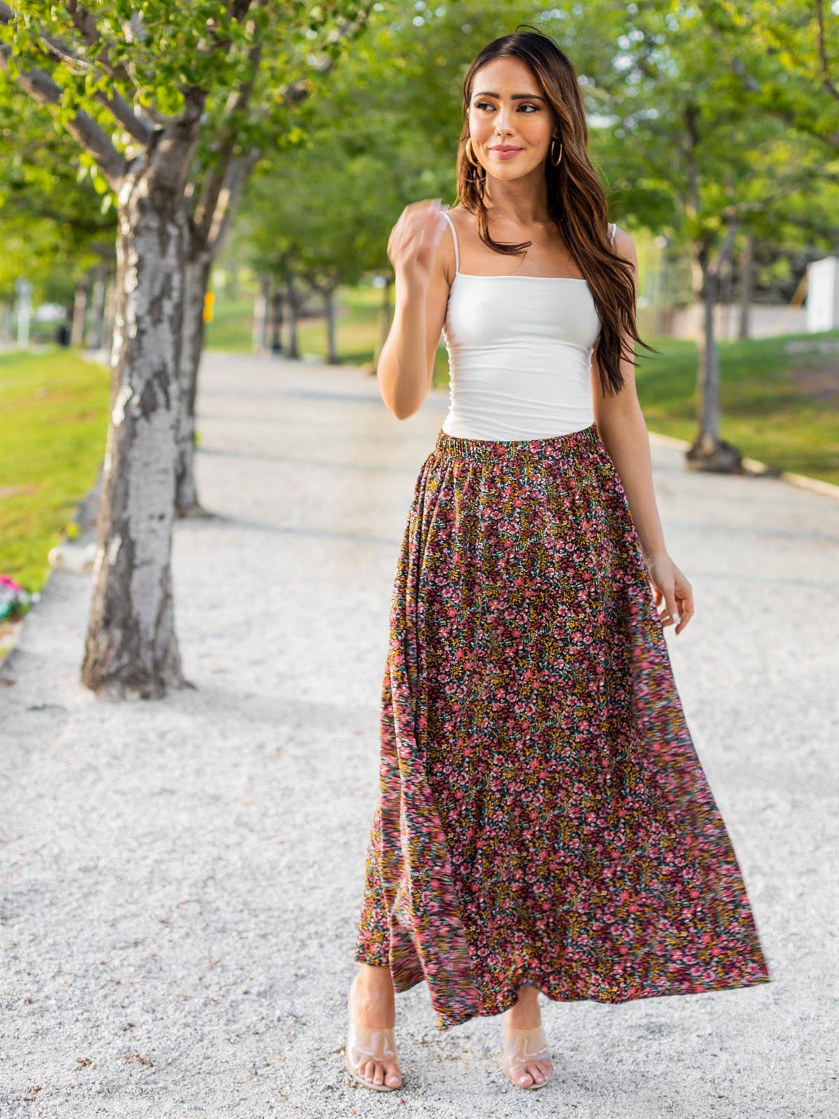 Tickled Teal - Lovely Floral Maxi Skirt