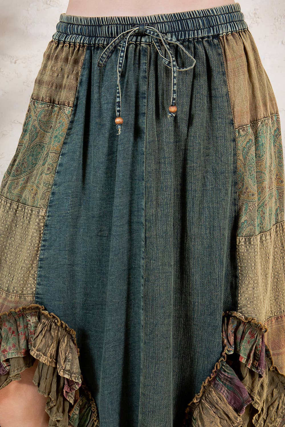 Young Threads - Western Boho Chic: Patchwork Midi Skirt