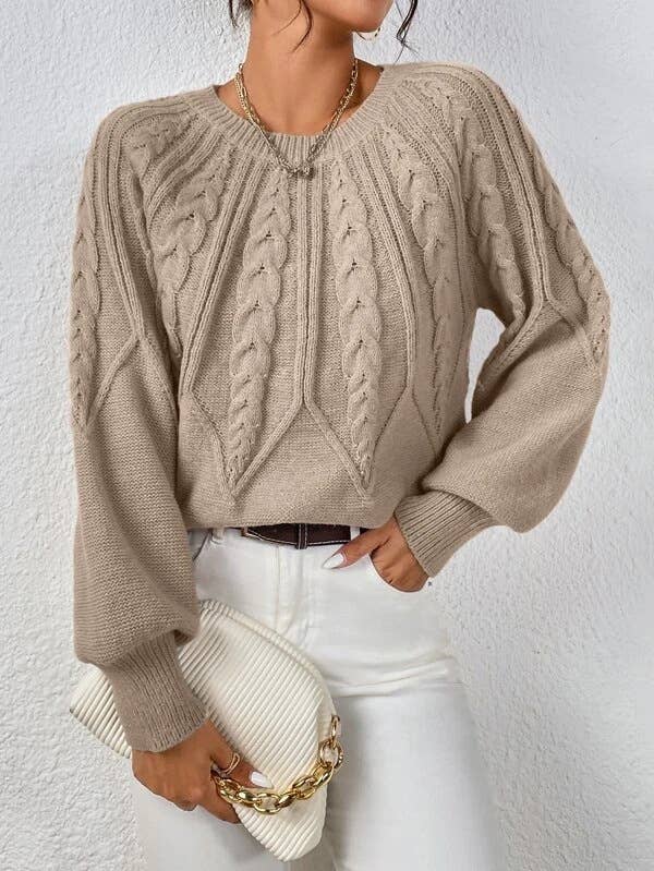 Rosa Clothing - Cable knit Balloon Sleeves sweater jumper