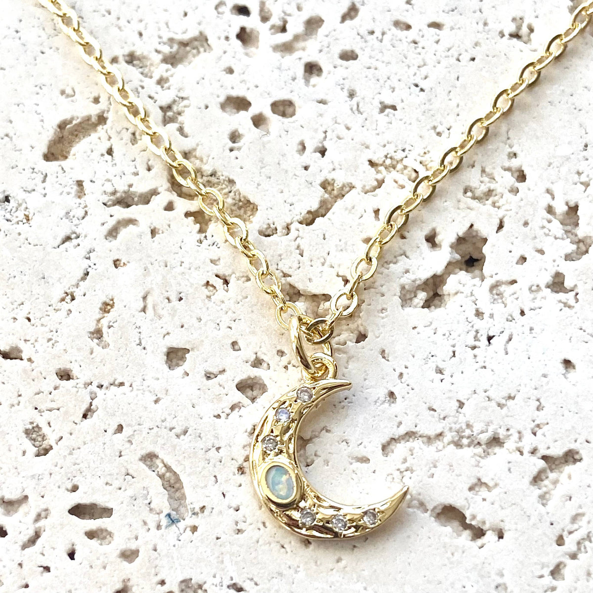VB&CO Designs Handmade Jewelry - Opalite moon dainty necklace