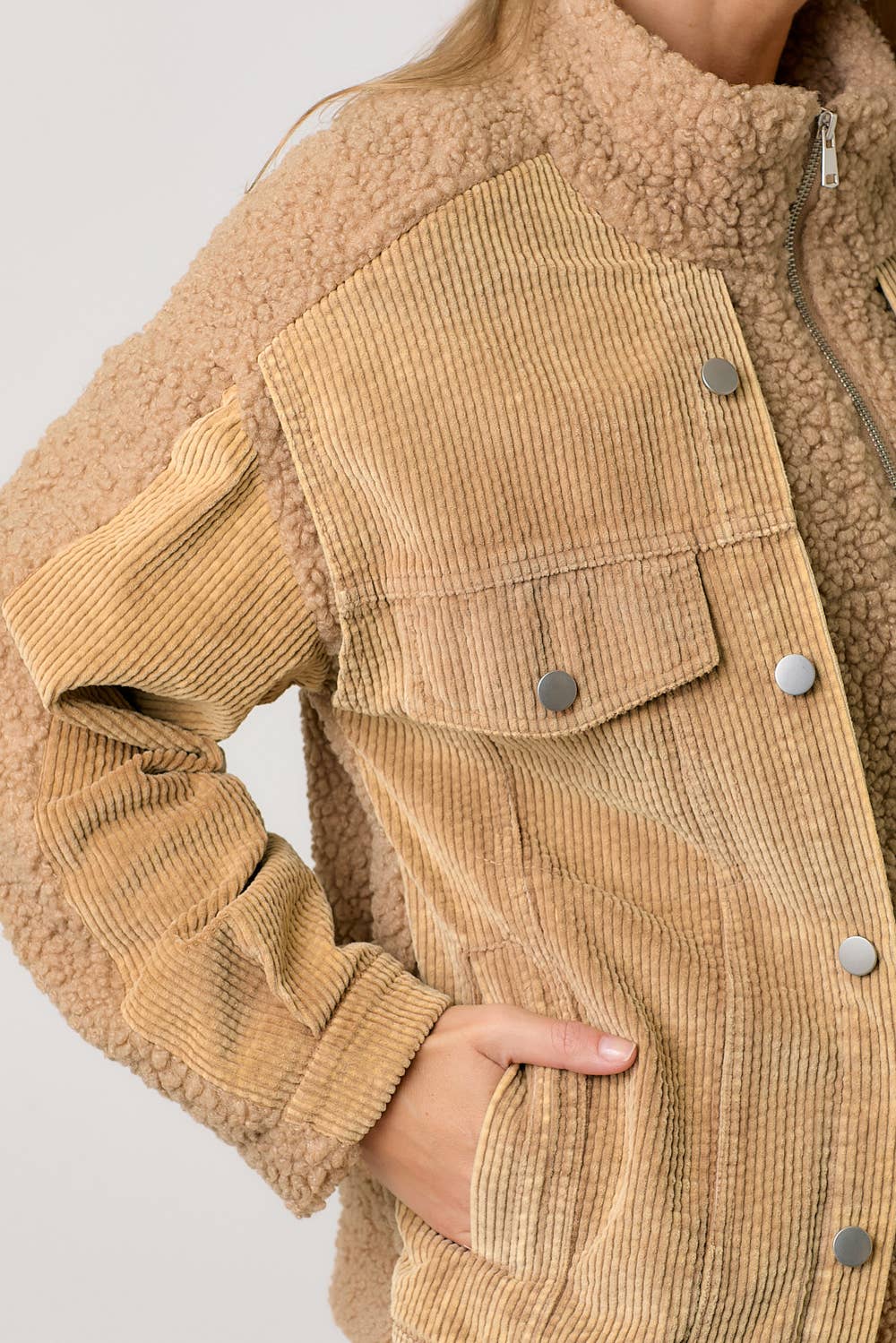 Mystree - 60817 Corduroy Mixed Sherpa Jacket