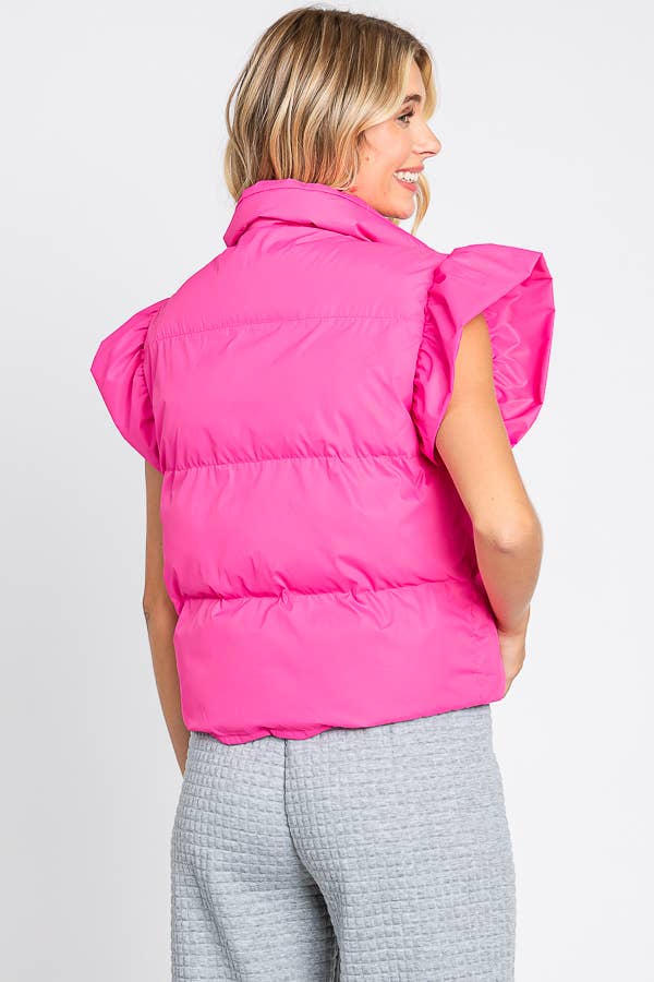 GeeGee Clothing - Ruffled Sleeve Puffer Vest, MJ4501