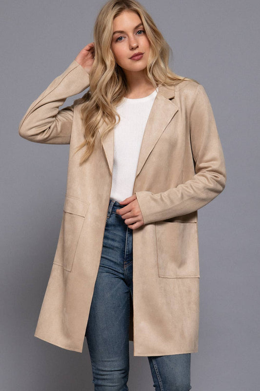 Active Basic | Active USA - Long Sleeve Open Front Faux Suede Jacket