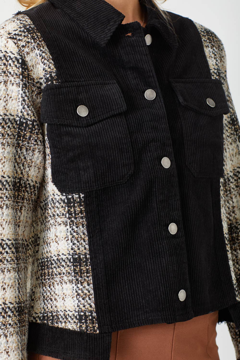 Mystree - 60213 Plaid Sleeve Corduroy Jacket
