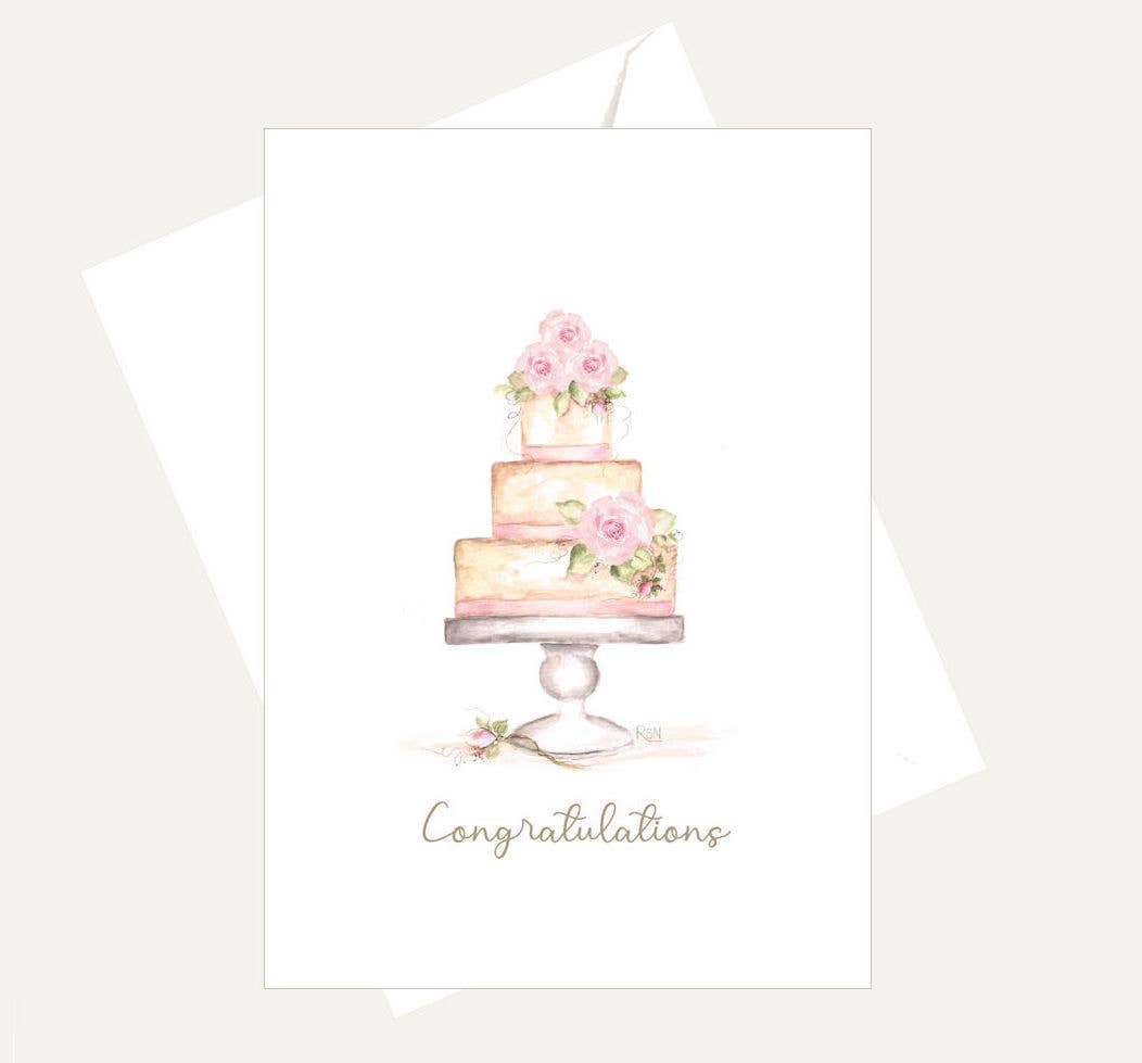 Bellflower Girl - Pink Rose Layer Cake - Wedding Birthday Congratulations Card