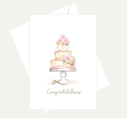 Bellflower Girl - Pink Rose Layer Cake - Wedding Birthday Congratulations Card