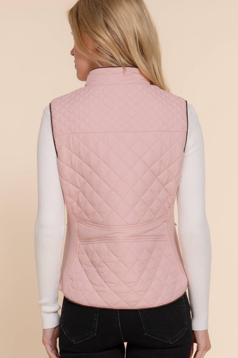 Active Basic | Active USA - Suede Piping Detail Rib Quilted Padding Vest