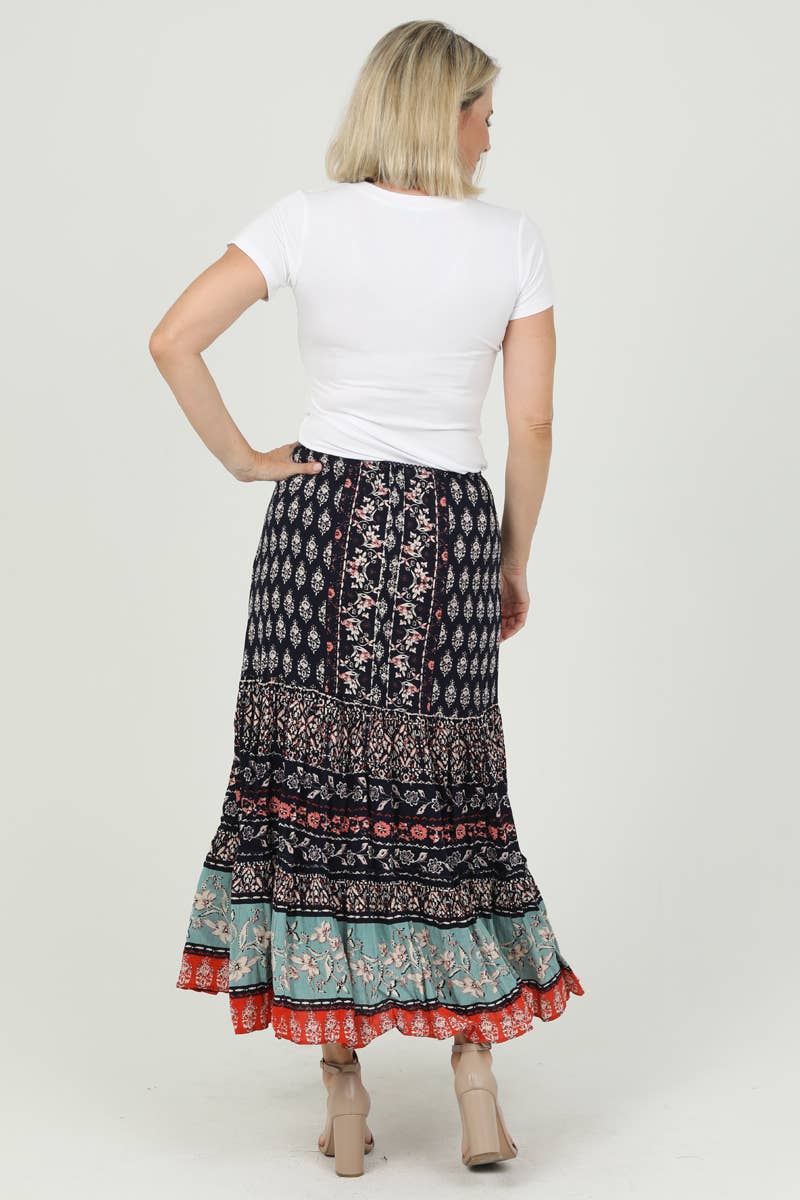 Nostalgia - N6B46-FL91 SMOCKED WAIST MAXI SKIRT