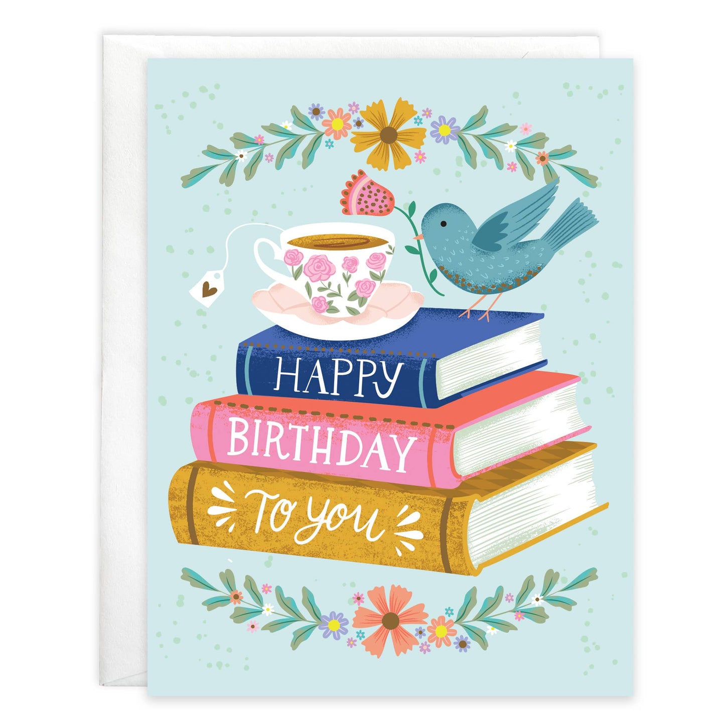 GINA B DESIGNS - Birthday Greeting Card - Books & Bird