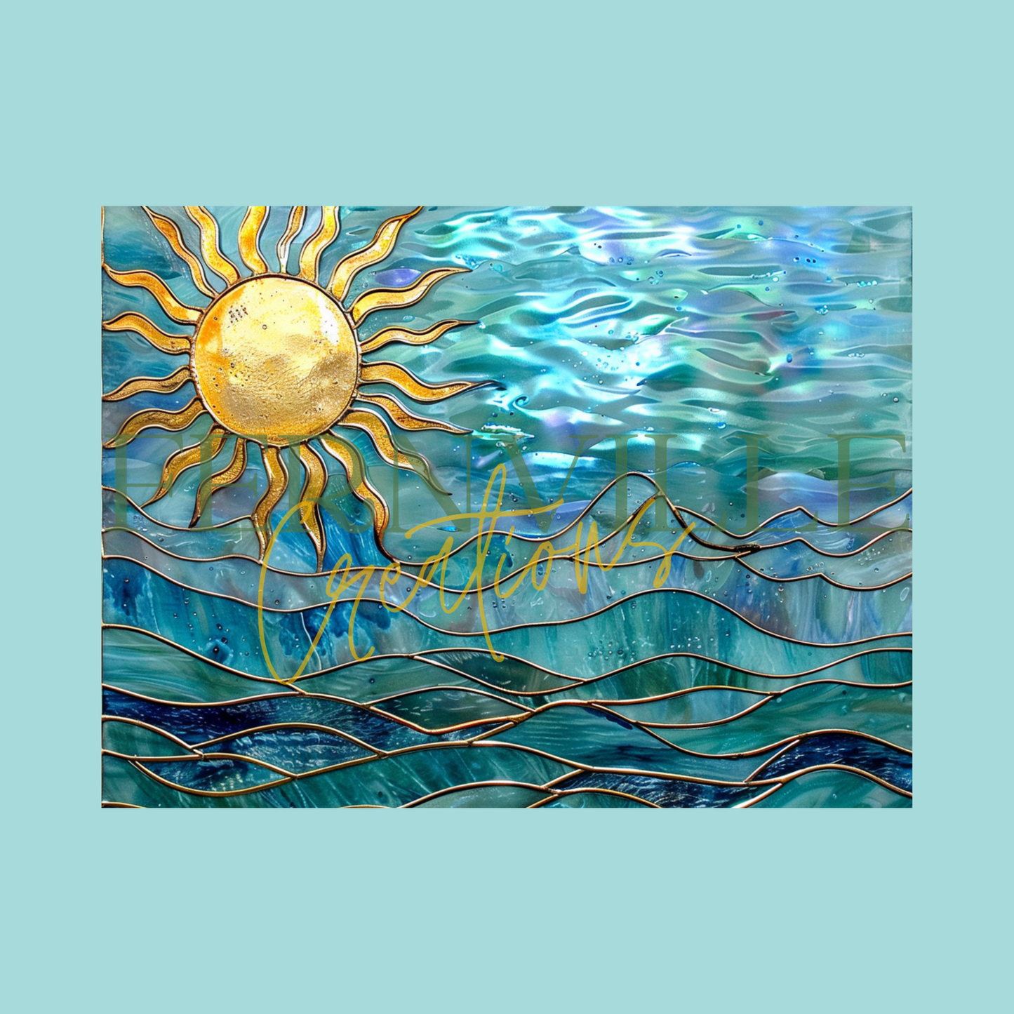 Fernville Creations - Tempered Glass Cutting Board: Ocean Sun Charcuterie Tray