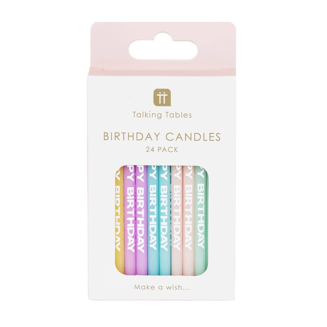 Talking Tables USA - Home, Birthday, Games & Seasonal Decor - Pastel Happy Birthday Candles - 24 Pack | Cake Candless |