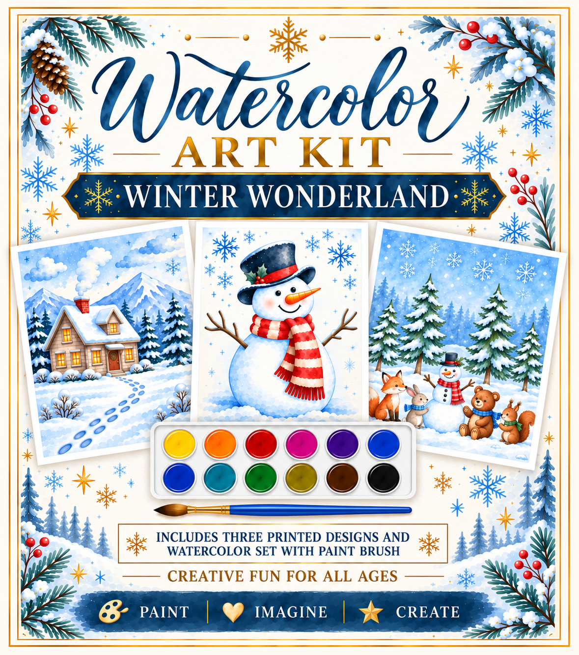 Jessie Marie Creative - Watercolor Art Kit: Winter Wonderland Snowman Theme Designs