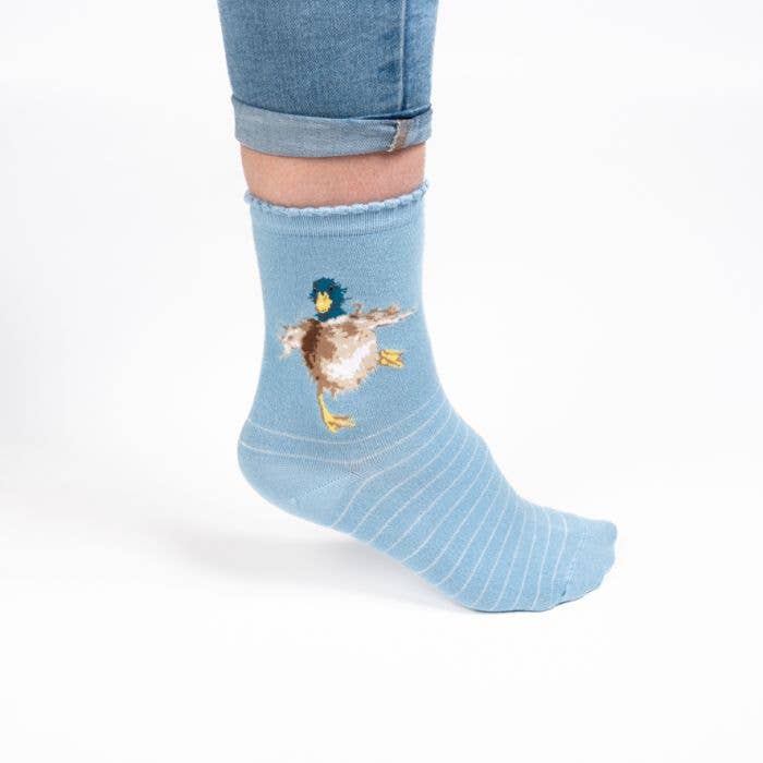 Wrendale Designs - Duck Sock - A Waddle And A Quack - Blue