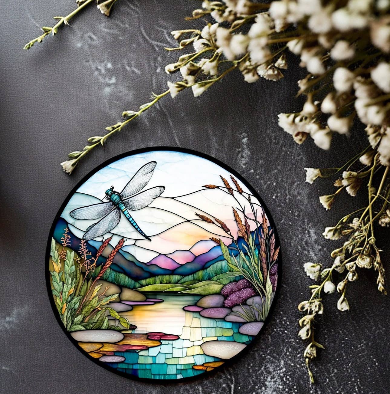 Fernville Creations - Dragonfly Ceramic Coaster: Tabletop Decor Piece