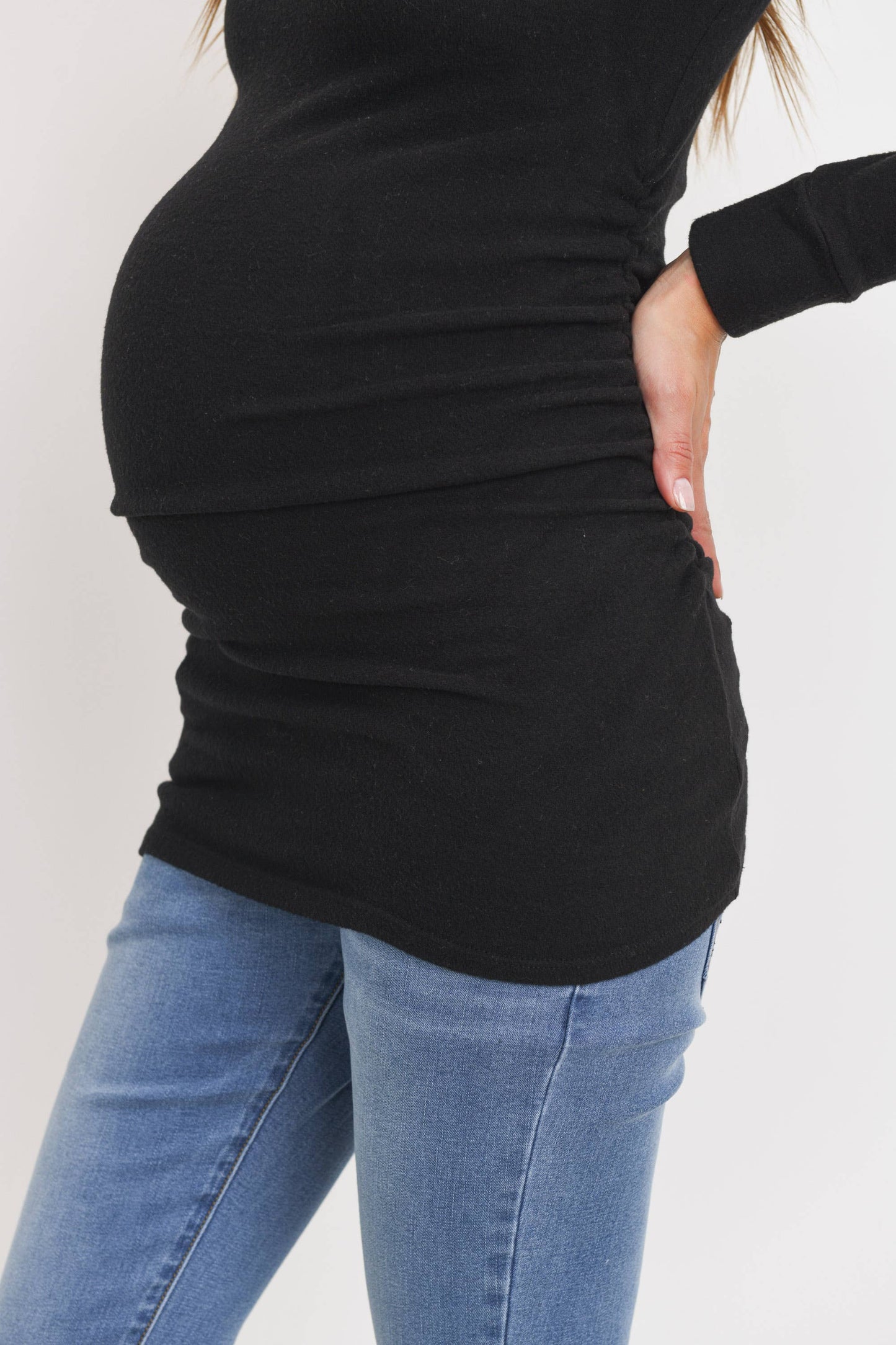 Hello Miz - Ruched Long Sleeve Maternity Knit Top