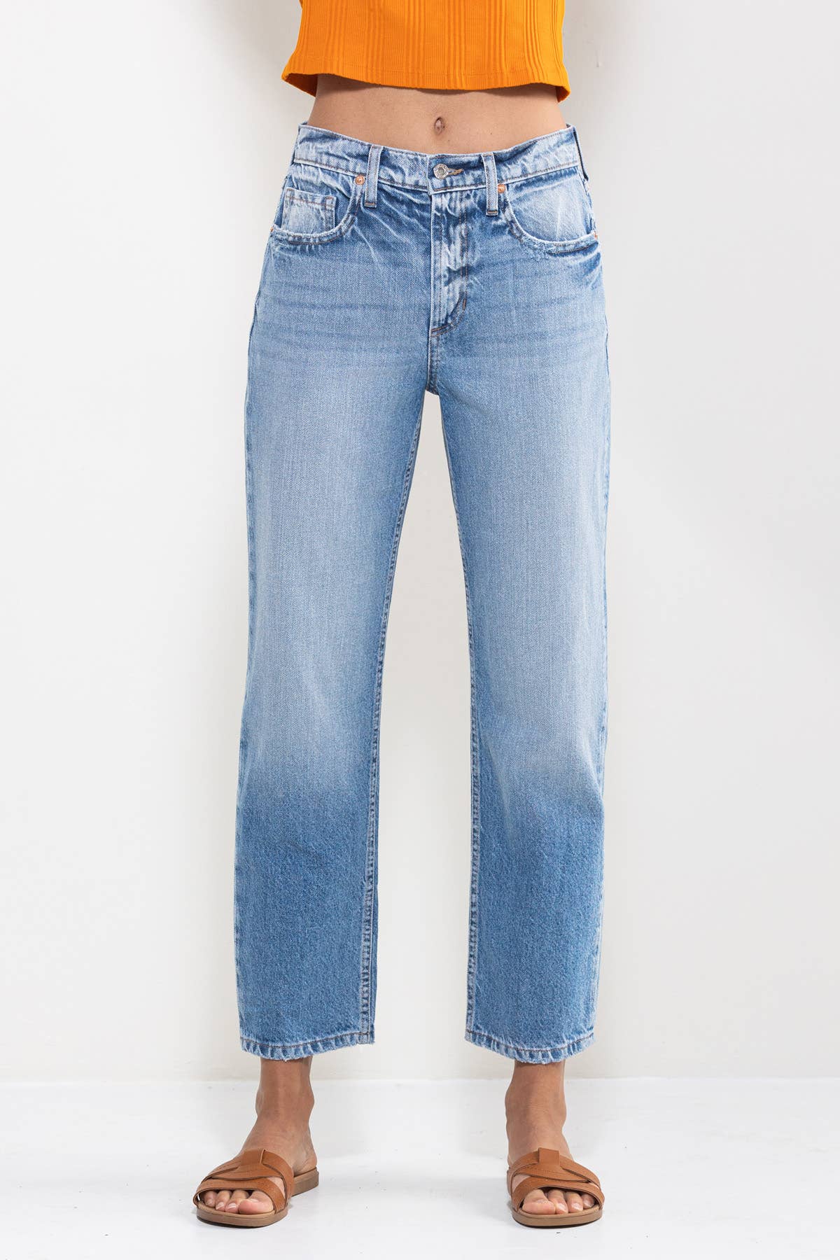 SneakPeek - HIGH RISE STRAIGHT JEANS IN VINTAGE LIGHT WASH SP-P12063